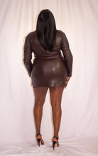 Load image into Gallery viewer, Plunge Neck Vegan Leather Ruched Dress Chocolate
